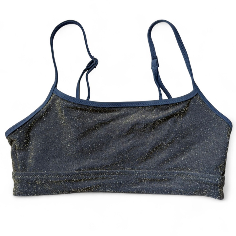 Aerie Real Good Blue Shimmer Scoop Bikini Top Womens Small Blue Shimmer UPF 50